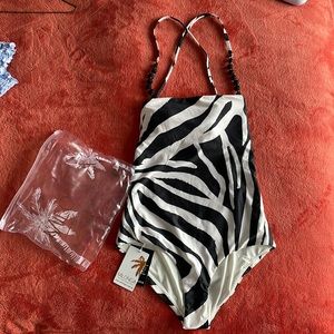 New Boston Proper Milonga Black & White Zebra One Piece Swimsuit Size Medium NWT